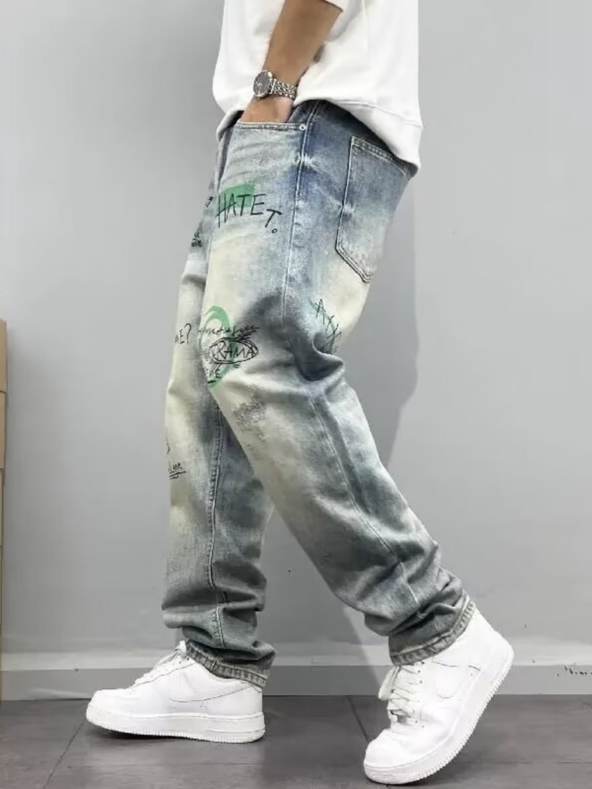 Streetwear Brand Jeans - Celana Jeans Lurus Longgar Pria Gaya
