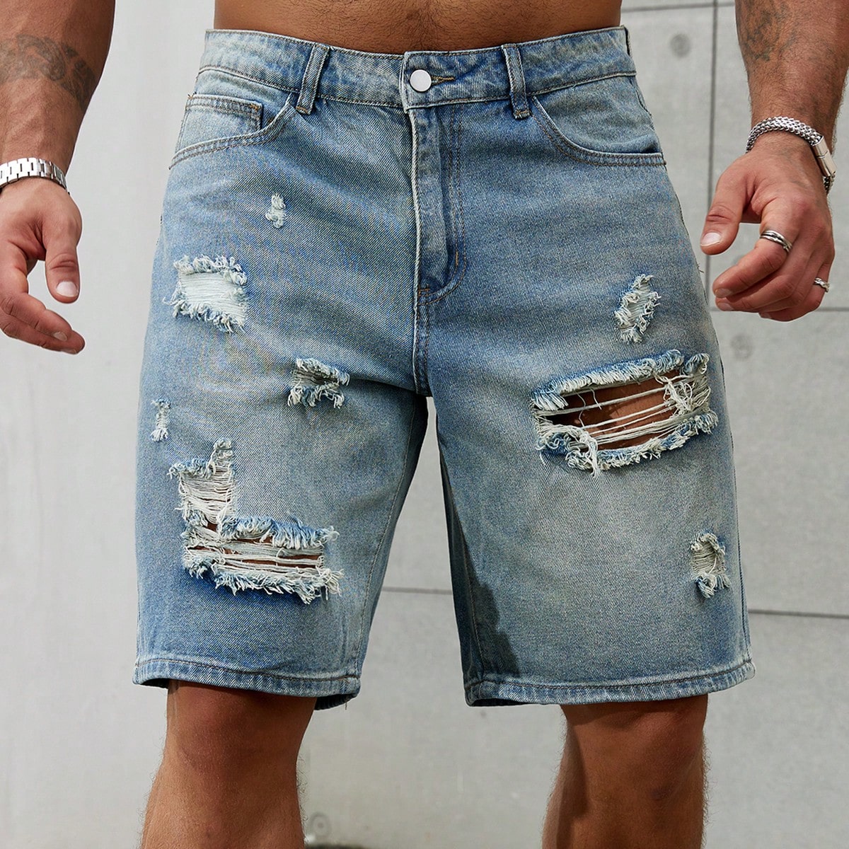 Streetwear Clothing Brands - Celana pendek Jeans sobek pria, bawahan